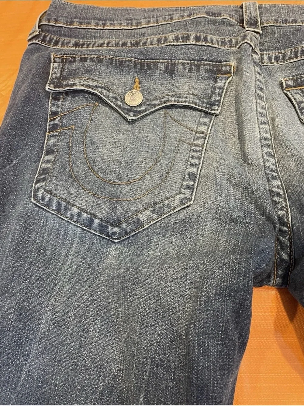 Y2K True Religion Jeans Rocco Relaxed Skinny Size 40 Blue Distressed Denim - Picture 5 of 14